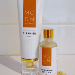 exfoliating cleanser and crystals